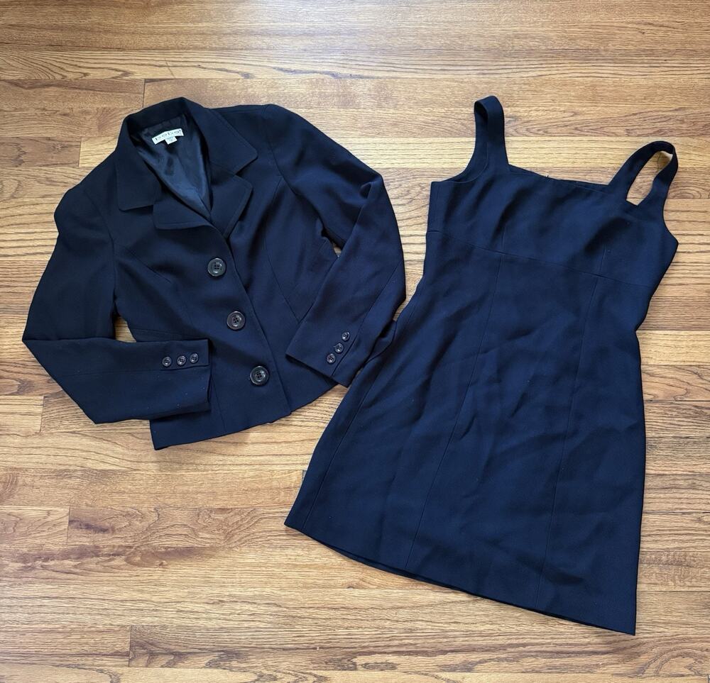 Vintage 90s Y2K Bebe San Francisco Black Suit Set (Blazer & Mini Dress) — Size 8